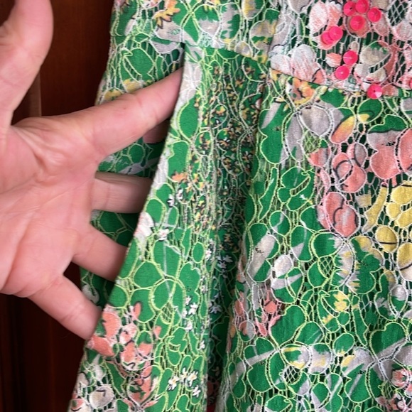 ANTHROPOLOGIE MAEVE Floral Green AND PINK SEQUIN VERBENA Dress (2) - Picture 6 of 10
